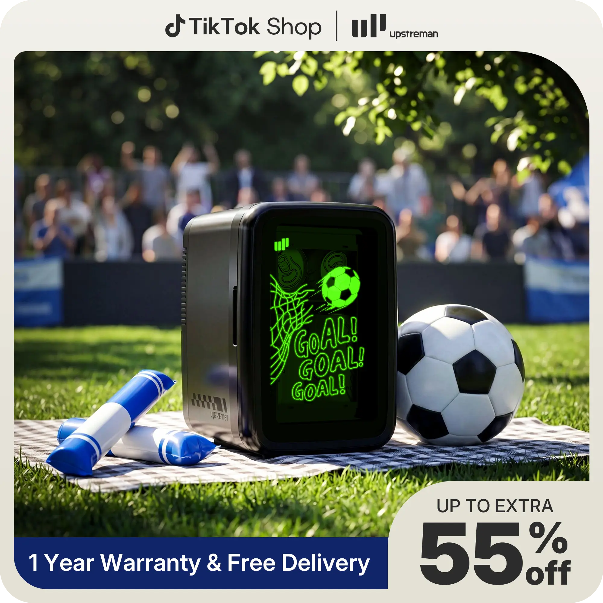 Upstreman 4L Mini Fridge - Soccer Fan Compact Refrigerator with Glowing Gaming Light, 6-Can Portable Cooler for Bedroom, Office, Car, Beverage & Food, Skincare & Makeup Storage (TR4) LED