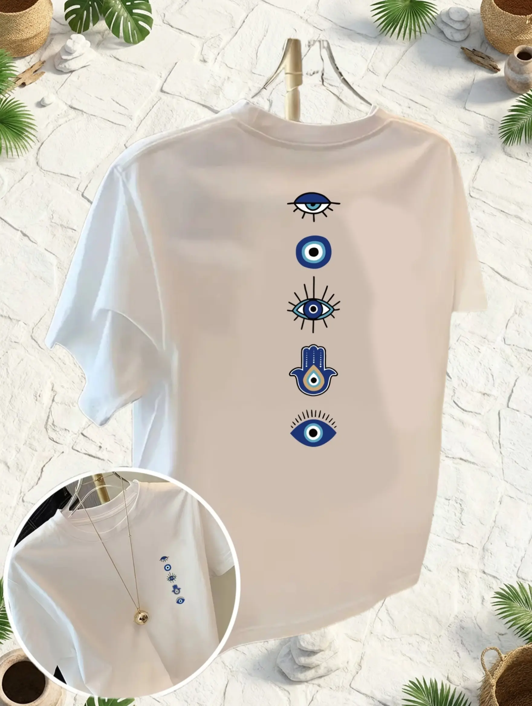 Short-Sleeve T-Shirt With Front And Back Prints - Devil'S Eye, Amulet Fashion Print - Women'S Spring/Summer Trendy Print T-Shirt, Fashion Item