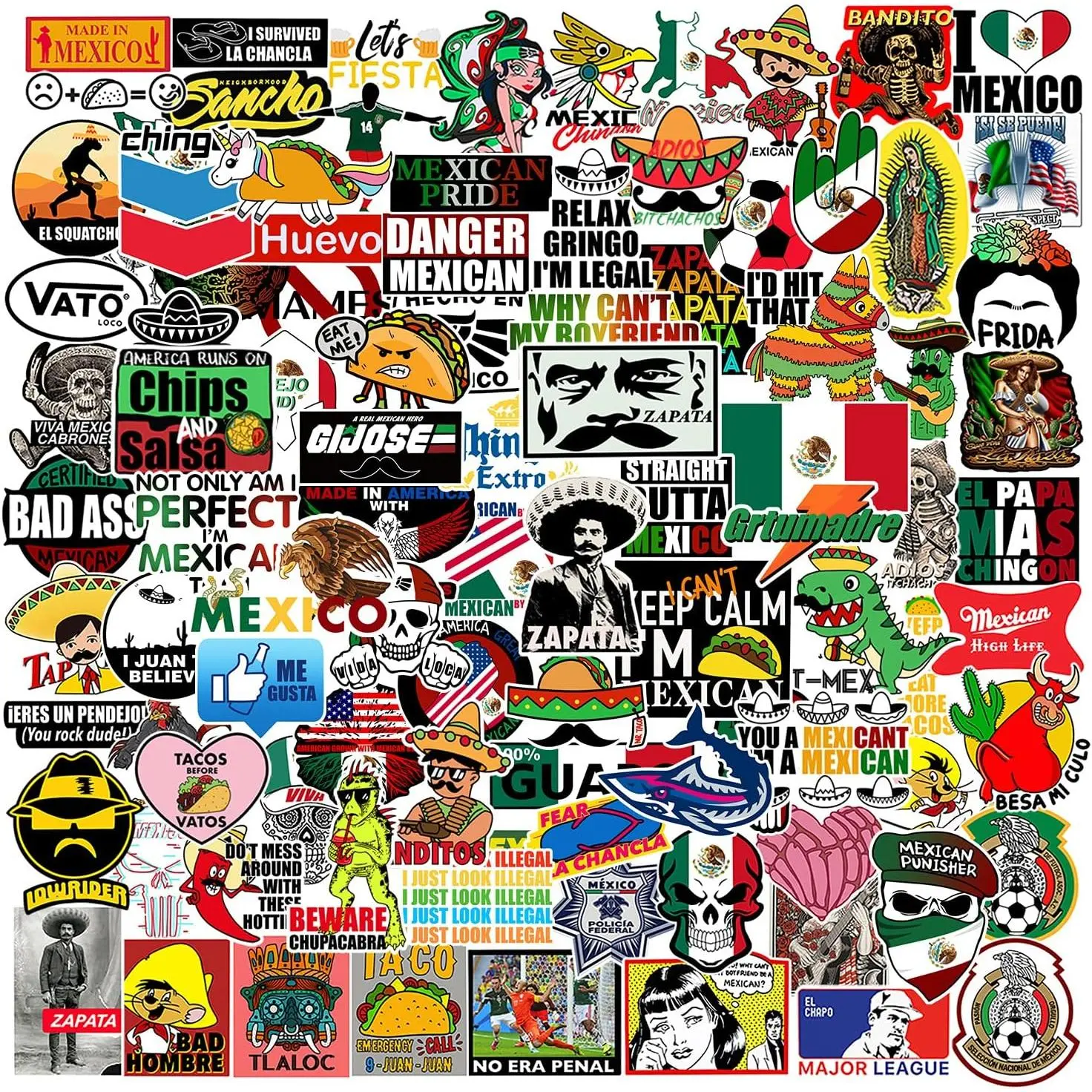 100pcs Mexican Hardhat Decals - PVC Vinyl Mexican Culture Stickers, Waterproof Anti-Wrinkling for Helmet, Tool Box, Laptop, Water Bottle, Brings Fun for Ironworkers, Patriotic Pride Gifts, Workplace Fun
