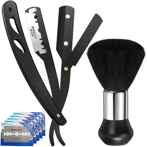 Professional Straight Razors Men Navajas Para Barbero Barber Straight Razor Kit with Neck Duster Brush and 10 Pieces Double Edge Blades for Hair Salons, Gifts Stainless Stainless Lightweight Lightweight Handle Stainless Stainless Durable sohochic,mascara