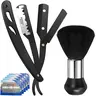 Professional Straight Razors Men Navajas Para Barbero Barber Straight Razor Kit with Neck Duster Brush and 10 Pieces Double Edge Blades for Hair Salons, Gifts Stainless Stainless Lightweight Lightweight Handle Stainless Stainless Durable sohochic,mascara