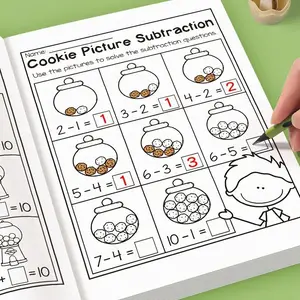 32 Pages Of Math Exercises On Addition And Subtraction Within 10, For Preschool Education, Mental Arithmetic Practice Book, Picture-Based Equation Writing And Decomposition Calculation Arithmetic Problems, Visual Learning Tools, Learning Materials