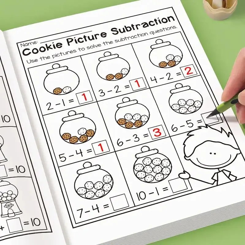 32 Pages Math Exercises: Addition And Subtraction Within 10, For Preschool Education, Mental Arithmetic Practice Book, Paper book, Picture-Based Equation Writing And Decomposition Calculation, Visual Learning Tools, Teaching Supplies