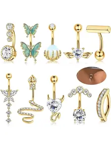 Women's Spring Rhinestone Butterfly & Snake Shape Belly Ring As Gift, Body Piercing Body Jewelry Set, Navel Piercing Jewelry, Maximalist Jewelry, Classic Belly Button Rings Accessories for Daily Wear Back To School