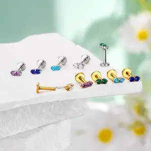 Oufer 16G Threadless Push Pin Tiny CZ Flat Back Helix Tragus Conch Cartilage Earring