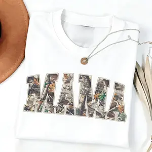 Hunting Mama T-Shirt Camo Mama Shirt Cotton Unisex Graphic Casual Short Sleeve Crew Neck Shirt for Men Women Mother's Day Gift Retro Camouflage Tee USA T-Shirt