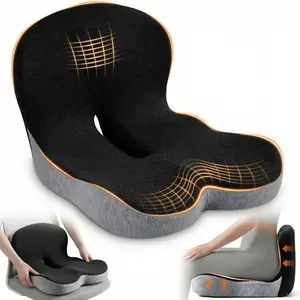 Ergonomic Seat Cushion for Long Sitting Office Worker - L-Shaped Memory Foam Chair Pad for Back & Leg Pain Relief, Non-Slip Office Chair Cushions for Sciatica Support (Black Gray)