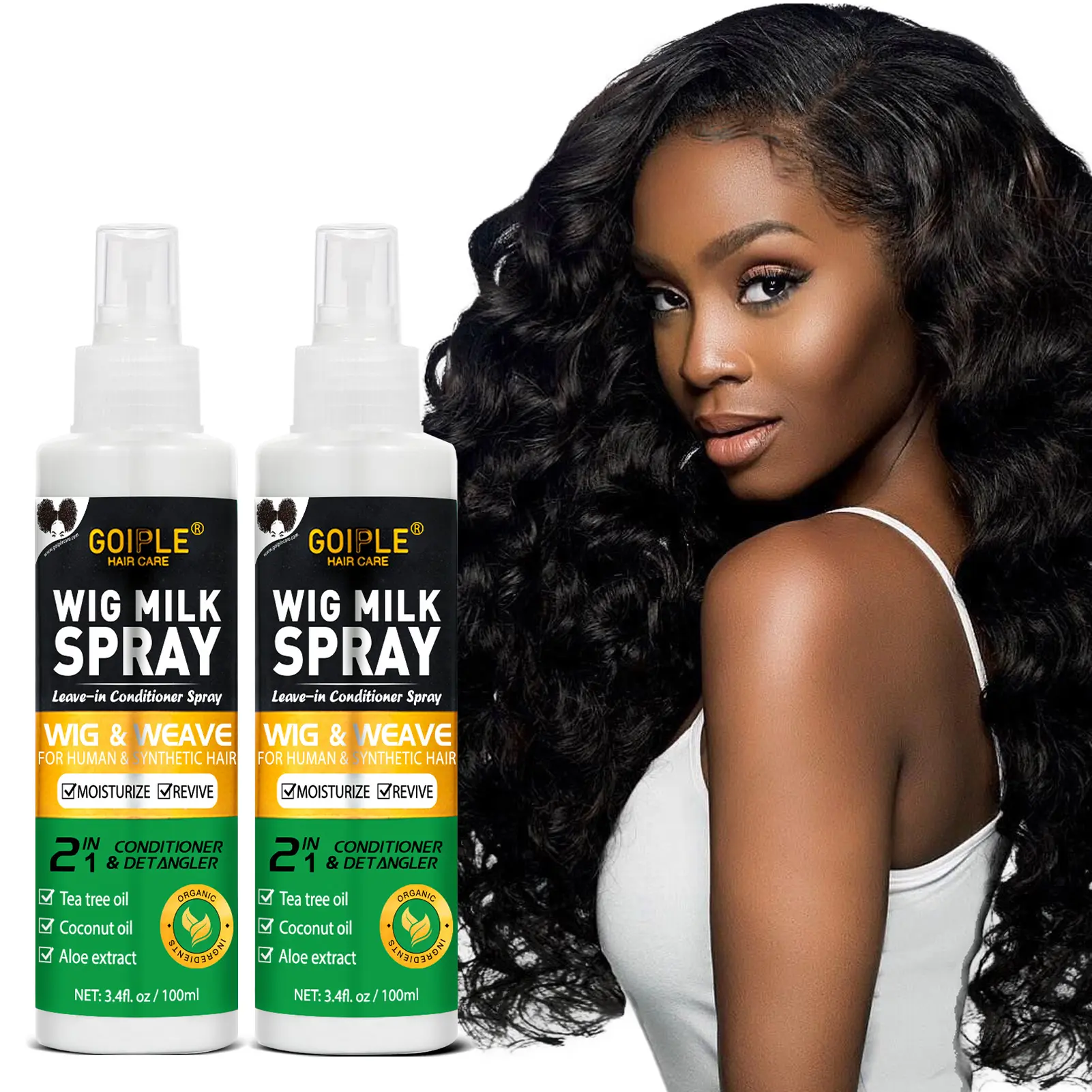 Goiple Wig Milk Spray Leave-In Conditioner (3.4 fl oz) with Aloe Extract, Coconut, Oil & Tea Tree Oil - Moisture-Boosting Haircare for Synthetic Hair