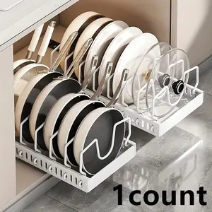 Kitchen Pot Storage Organizing Rack, 1 Count Pull Out Kitchen Pot Organizer, Kitchen Dish Storage Rack, Home Organizer for Kitchen, Home Supplies