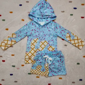 boy Sky blue ice scream drip print long sleeve hoodie boy outfits