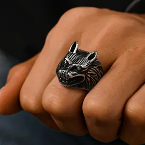 Men's Stainless Steel Punk-Style Wolf Head Ring, Fashion Jewelry Accessories for Daily Wear and Rock Parties