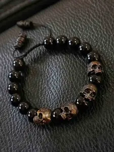 Vintage Gothic Skull Beaded Stretch Adjustable Bracelet, Trendy Punk Men's Party Street Style Personalized Hand Chain