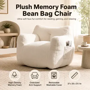 Super Giant Bean Bag Chair Oversized Sofa Chair Memory Foam Couch with Washable Cover Arm Support Plush Comfy Removable Slipcover for Adults Teens Living Room Bedroom Gaming Room Dorm Cozy Aesthetic Lounge Furniture