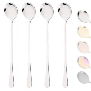 4-Piece Tea Spoon Set, Coffee Stirring Spoons, Long Handle Ice Cream Scoops, Kitchen Dining Tools, Kitchenware, Tableware Accessories, Cutlery, Stainless Steel, Sturdy