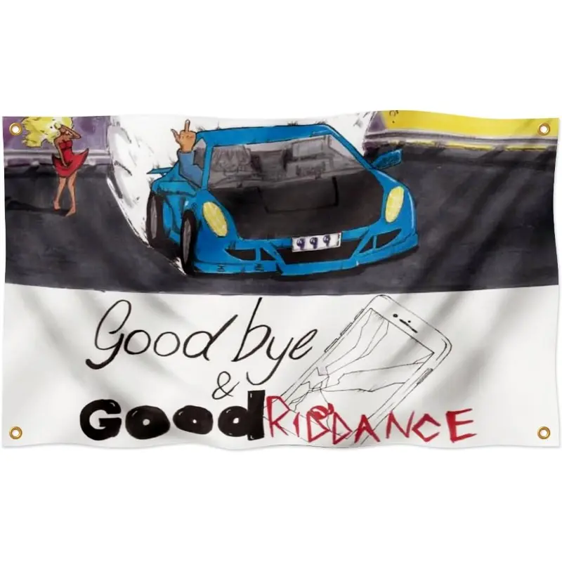 Goodbye and Good Riddance 3x5FT Double-Printed Rapper Flag Banner, 100% Polyester Strong Wrinkle-Resistant Wash-Machine Ok Wall Hanging Tapestry with 4 Shiny Brass Grommets, Bedroom Wall Decor for Home College Gift