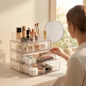 BATOTO Clear Stackable Acrylic Organizer with Drawer,12''W Acrylic Storage Drawers,Acrylic Bathroom Makeup Organizer,Plastic Storage Bins For Vanity, Undersink, Kitchen Cabinets, Pantry, Home Organization tiktokshopspringglowup