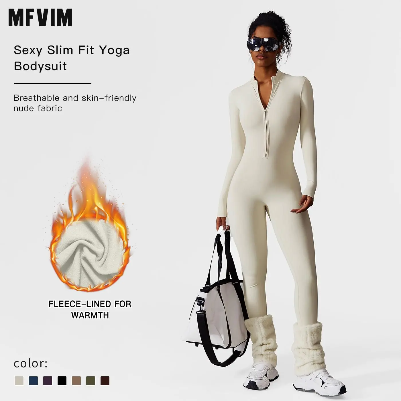 Women's Plain Skinny Jumpsuit - Long Sleeve Zip-Up Slim Fit Suit, 78% Nylon Spandex Smooth Athletic Wear, Stretch Bodycon 1-Piece Sports Activewear