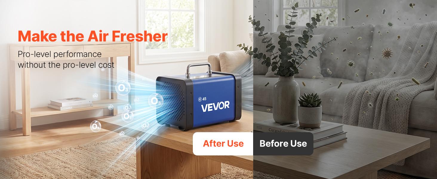 【Spotlight Day】VEVOR Ozone Generator, 45000mg/h Commercial Ozone Machine, with 15s Delayed Start & Dual-Hose Water Mode & LCD Touchscreen, Industrial Deodorizer for Car, Smoke, Home Odors, Up to 3800 sq.ft