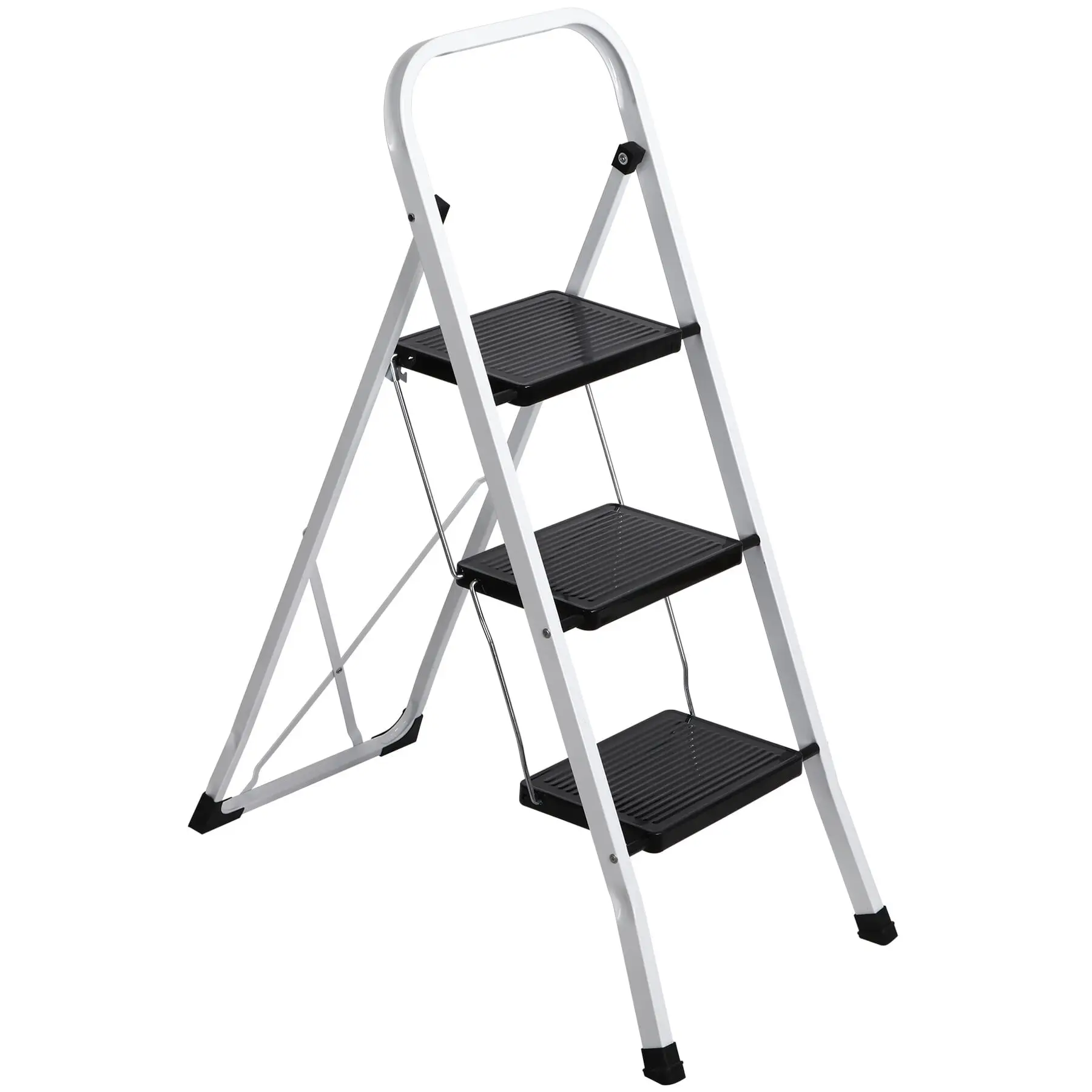 SuperDeal 3-Step Heavy Duty Metal Frame Folding Step Stool - Wide Anti-Slip Platform, 330lbs Capacity, White, Portable Home Ladder for Home Improvement, Shop, Garden, Office Use, Floor Safe Design