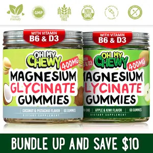 OH MY CHEWY Magnesium Glycinate Gummies Bundle – 2 Bottles (60 Each) – Coconut Pistachio & Apple Kiwi Healthy Snacks outdoorfun