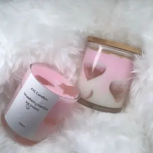 AYE Candles Strawberry Vanilla Ice Cream Scented Candle 10oz Pink & White Aromatherapy Wax Tin