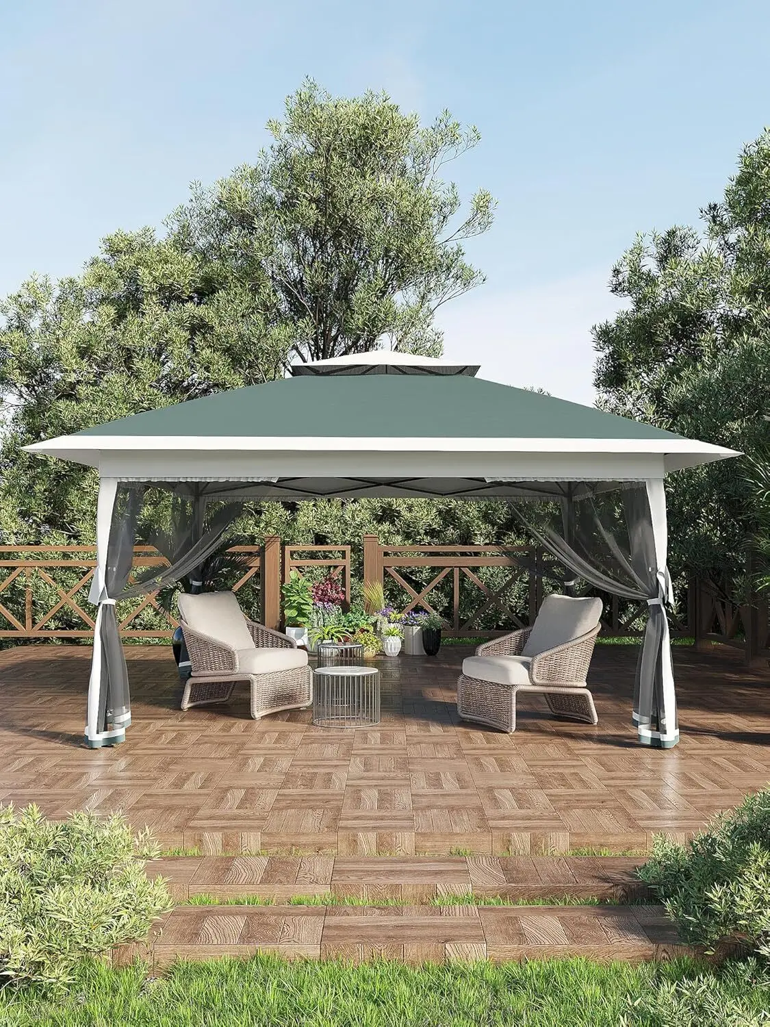 13x13FT Pop Up Gazebo,Canopy Tent with Mosquito Netting, Gazebos on Clearance,Outdoor Patio Gazebo,Backyard Tent for Party,Wedding,Outdoor Dining(Dark Army Green+Hemp Grey)