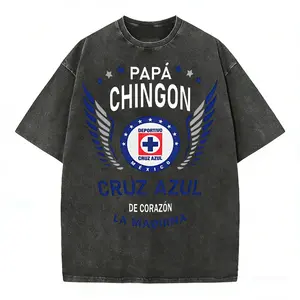Papa Chingon Cruz Azul Vintage Washed Graphic T-Shirt Mexican La Maquina Soccer Fan Tee for Dad outdoorfun