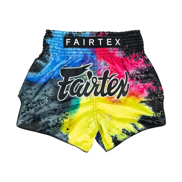 Fairtex BS1938 Black Acid Jazz Slim-Cut Micro Satin Muay Thai Boxing Shorts for Fighters, Sport Shorts with Enhanced Mobility for Intense Training, Athletic Bottoms