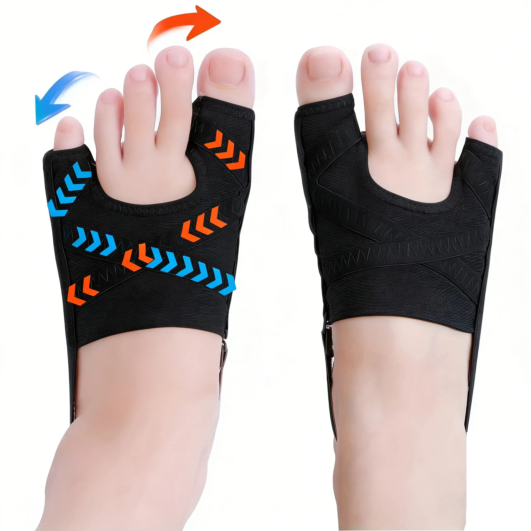 2-Piece Elastic 2-in-1 Adjustable Splint & Toe Separator, Hammer Toe Correction Brace with Comfortable Sleeve, Universal for Left/Right Ft, Suitable for Day/Night Shoe Wear (Sports & Outdoor Protective Gear)
