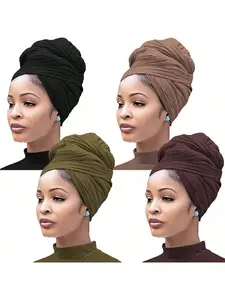 Women's Long Elastic Knit Headscarf, Breathable Lightweight Spring Summer Head Wrap, Pure Color 1pc, Comfortable and Stylish, Shawl Wrap, Turban