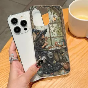 Transparent Halloween Witch Creative Tpu Anti-Drop Phone Case, Fits Apple & Samsung Models, Perfect Gift for Women & Girls