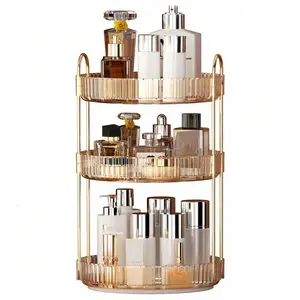 Rotating Makeup Organizer for Vanity, 3 Tier Perfume Skincare Organizers and Storage for Bathroom Countertop, Clear Spinning Counter Cosmetic Holder for Dresser,White