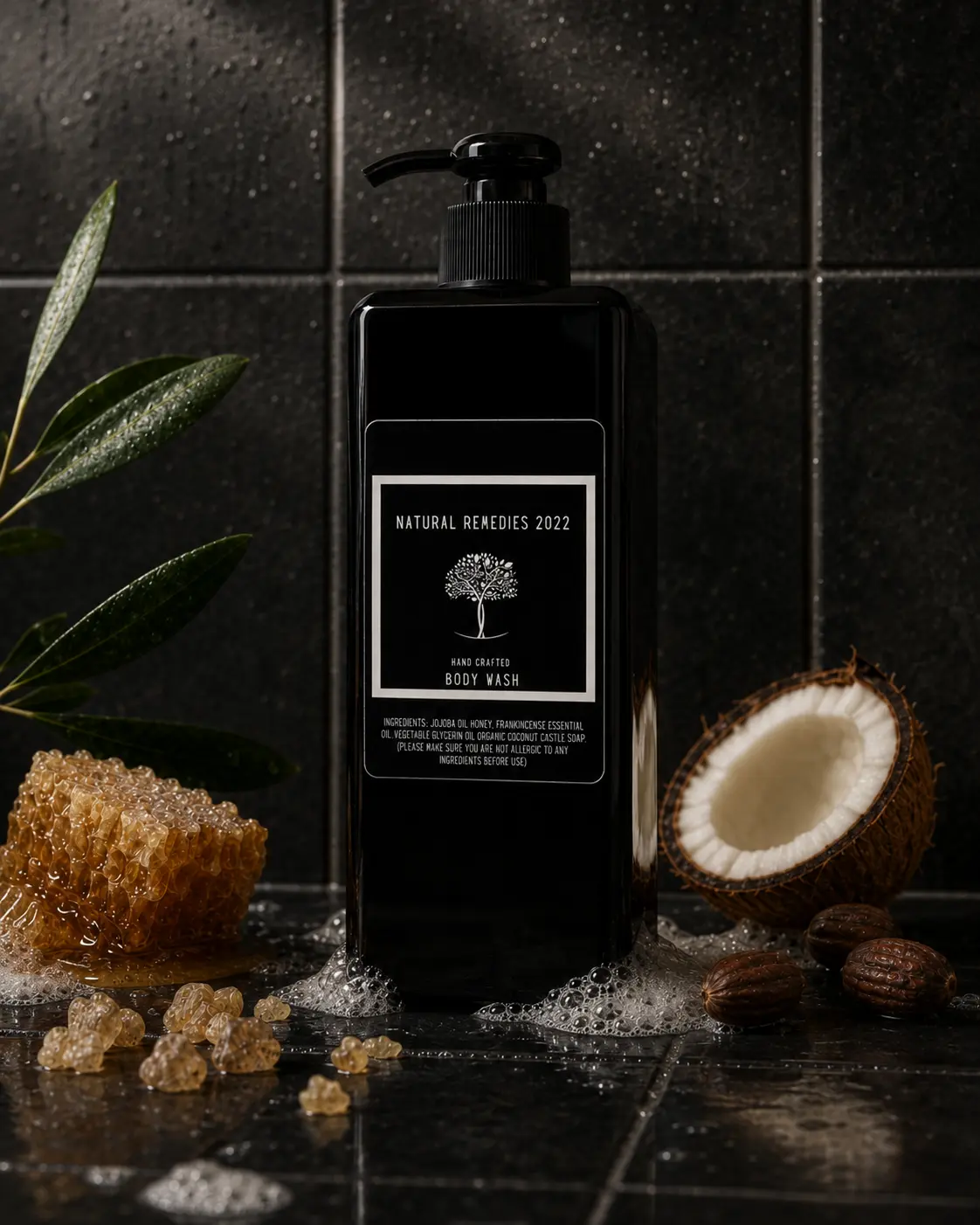 Luxurious Frankincense Body Wash, Honey & Coconut Oil Infused, Natural Remedies Cleansing Formula for Skincare