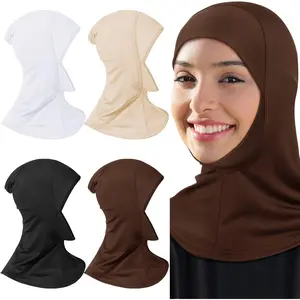 4 Pieces Modal Hijab Cap, Motorcycle Liner Balaclavas, Adjustable Muslim Stretchy Turban Full Cover Shawl Cap Full Neck Coverage for Lady