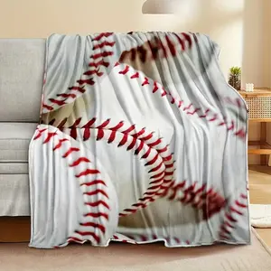 Cozy Baseball Flannel Blanket – Soft & Warm For Sofa, Bed, Office, Or Camping – Geometric Pattern In White, Red, And Black – Perfect Gift For Sports Fans On Christmas, Halloween, Thanksgiving