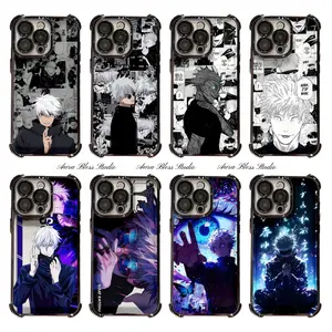 Trendy Anime Jujutsu Kaisen Comic Painting Collage Gojo Satoru Phone Cases For iPhone 17 Promax Air 16 15 14 Pro Max Plus 13 12 11 Black Transparent Electroplate TPU Shockproof Protective Cover Gifts For Birthday Valentine Christmas Halloween