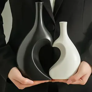 2pcs Modern Nordic Minimalist Black & White Plastic Vase with Cylindrical Shape - Home Decorative Vase Round Vertical Vases Suitable for Home Office Desk Decor, Christmas, Wedding, Prom - Flower Holders for / Artificial Flowers