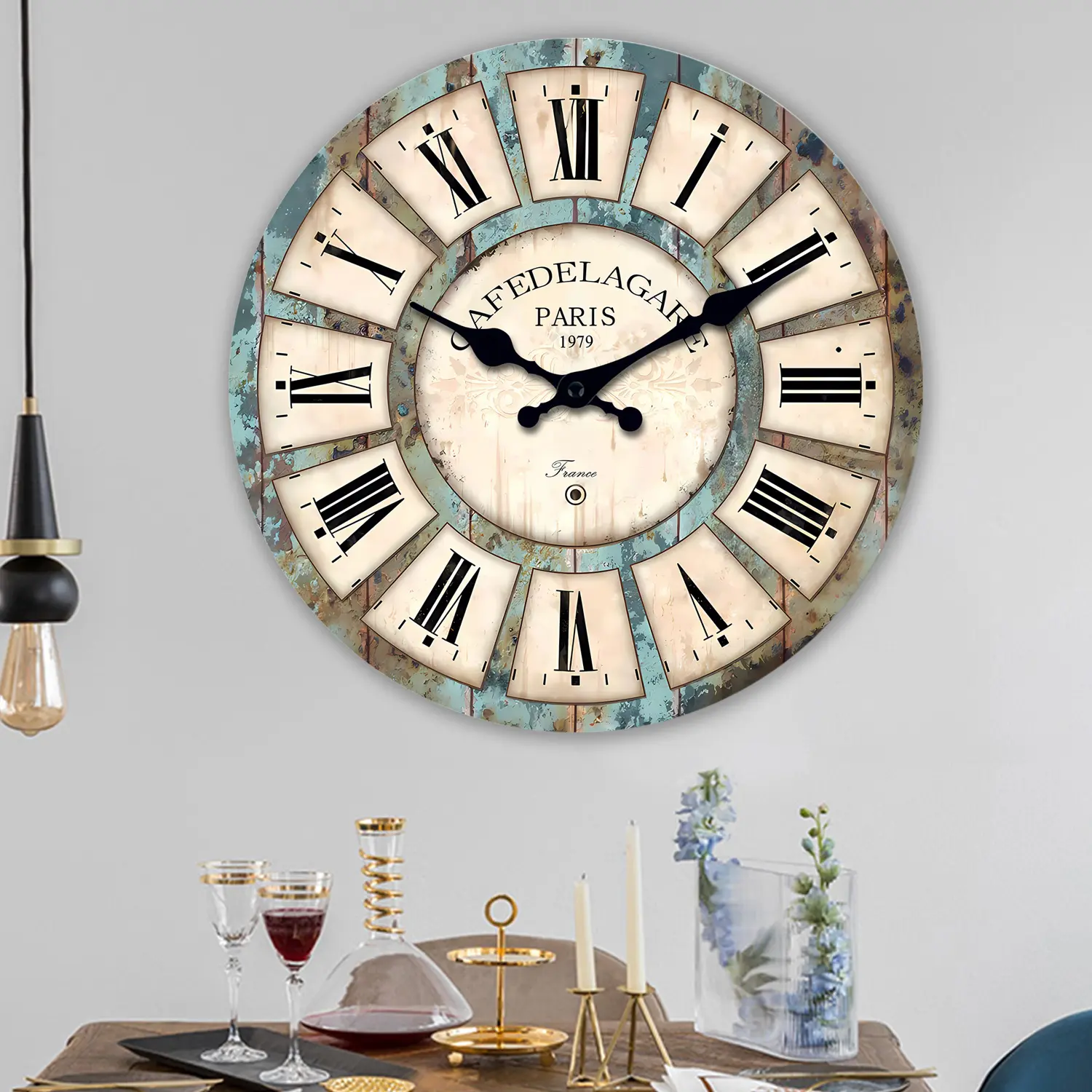 ConstantPlanet Vintage Wooden Analog Wall Clock - 20/24 in Large Farmhouse Home Decor Clock, Silent No-Ticking Quartz Battery-Powered, Retro Paris Train Station Café Decoration, Ideal for Living Room, Perfect Home Decor Gift
