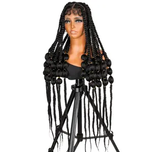 Supernova Synthetic Braided Wig with Bubble Braid Style - Long Box Braids with Curls Baby Hair, Natural Scalp Look for Women - Trendy Protective Hairpiece for Daily Wear or Special Occasions