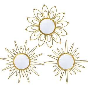 Mirror Wall Decor  Mirrors for Wall Metal Sunburst Mirrors  Decoration Wall Art Decorative Mirror Suitable for Living Room Bedroom Entrance Set of 3