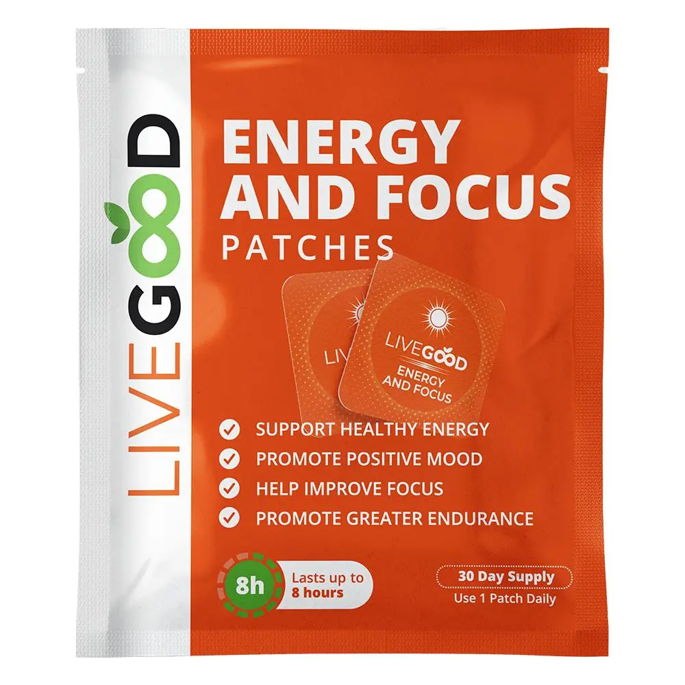 LiveGood AM Energy and Focus Patches - Natural Vitamin Dietary Supplement with Brain Boost & Daily Support, 8-Hour Transdermal Aid for Steady Vitality & Mental Clarity, Brain Boost Supplement, Daily Energy Supplement