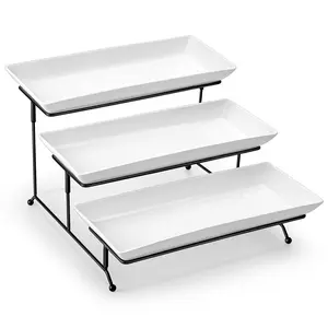 MALACASA 3-Tier Dessert Rectangular Platters, Ceramic & Stoneware Serving Trays for Parties, 12" & 14" Sizes, Elegant Cake Stand with Rack,Series PLAT Winter Holiday Cake Decorating Kit