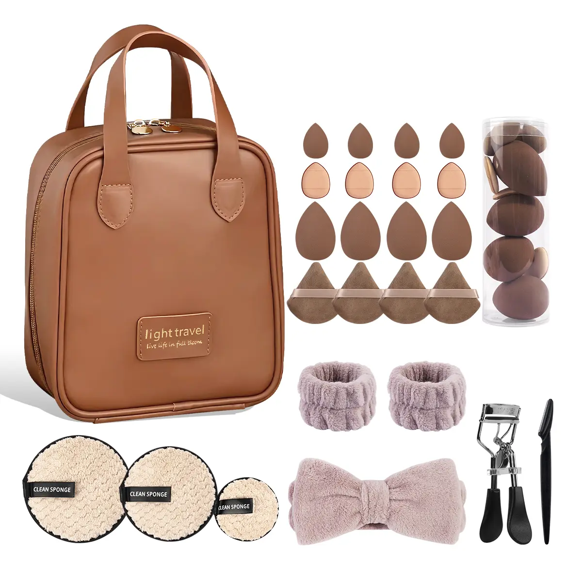 MAANGE Women's 24-Piece Multifunctional Makeup Tools Kit - Beginner-Friendly Cosmetics Accessories with Cosmetic Bag, Extra Sponges, Powder Puffs, Brushes for Daily & Travel Use