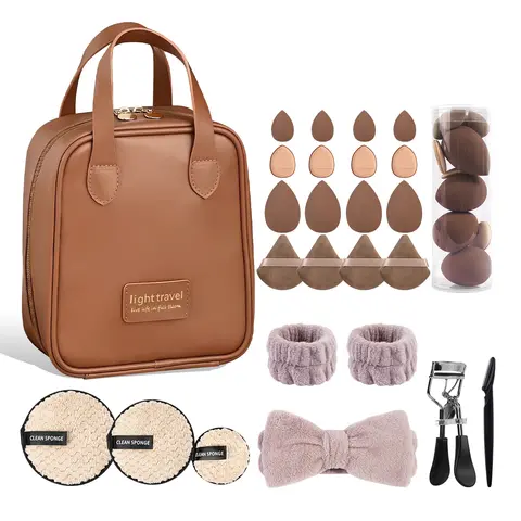 MAANGE Women's 24-Piece Multifunctional Makeup Tools Kit - Beginner-Friendly Cosmetics Accessories with Cosmetic Bag, Extra Sponges, Powder Puffs, Brushes for Daily & Travel Use