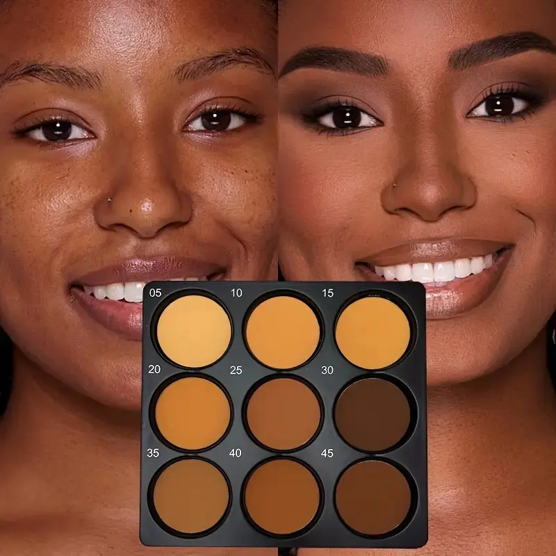 9 Color Contour Long Lasting Concealer Palette, Matte Waterproof Sweatproof Oil Control, Natural 3D Makeup Effect, Full Coverage Shade, Buildable Coverage, High Quality Cosmetics, Matte Finish Concealer