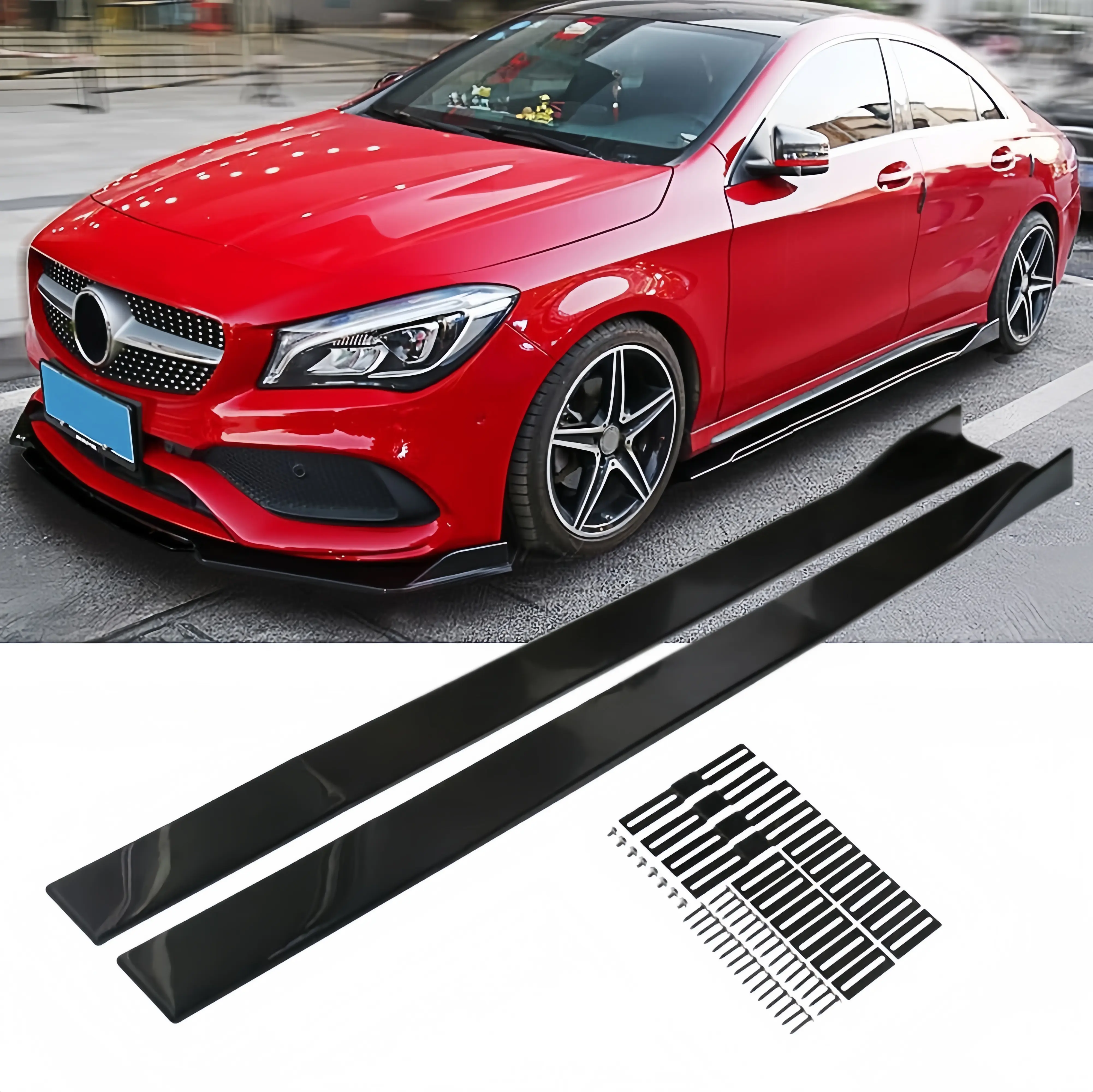 Automotive Universal Car Side Skirts Extension Lip - 6PCS Bright Black 2.2M Carbon Fiber Rocker Panels Splitters, Anti-UV Coating Car Bumper Lip Accessories with Brackets & Screws