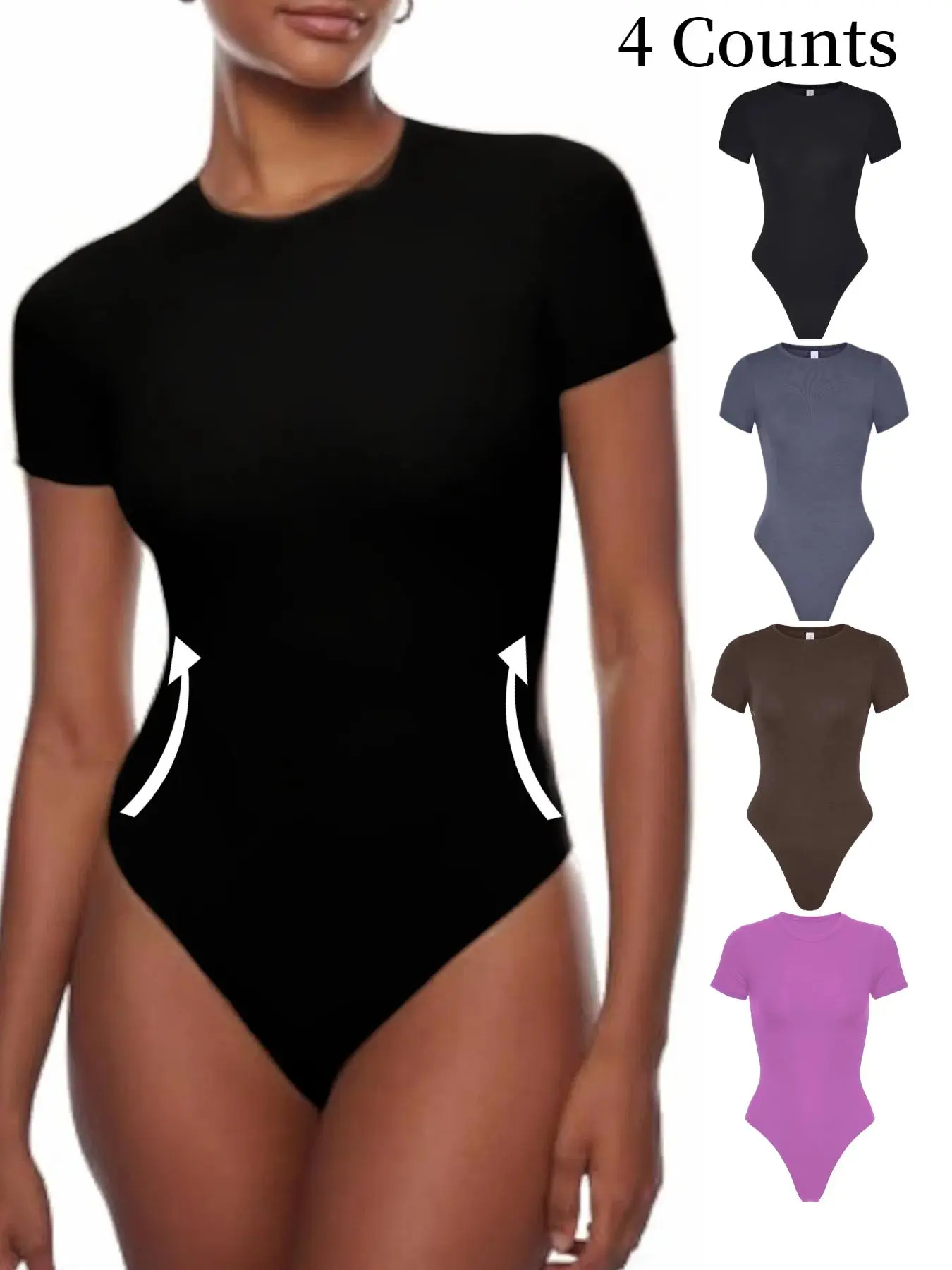 Women's Solid Color Striped Round Neck Bodysuit, Curve Hugging Compression, Compression Fit Shapewear, Tummy Control Butt Lifting Shaper, Ladies Supportive Waist Reducing Shapewear for All Seasons, Shapewear Body Sculpting, Waistline Shaper