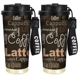 1 stainless steel vacuum cup - insulated coffee cup, with black lid and hanging strap |   Suitable for both hot and cold beverages, ideal for car travel, home use, and as a birthday gift |   Stylish, durable, patterned, oval-shaped, 304 stainless steel