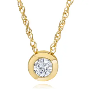 3/8ct Lab Grown Bezel Solitaire Diamond Pendant 14k Yellow Gold Necklace