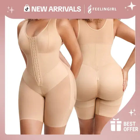 FeelinGirl FeelVibe V-shaped Overbust Fajas 3-Front Hook Bodysuit For Women Butt Lifter With Adjustable Straps
